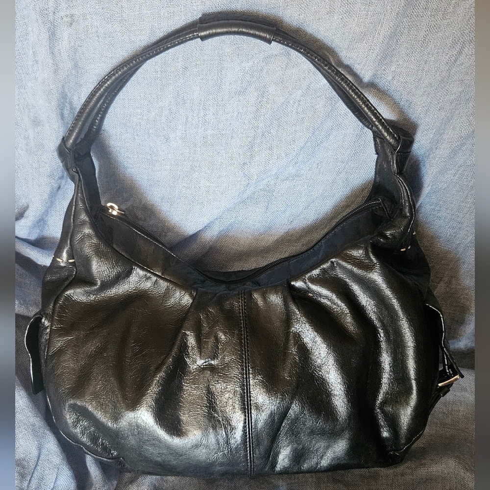 Borsetta Milano Italian Made Hobo Bag Black Leather Shoulder Purse